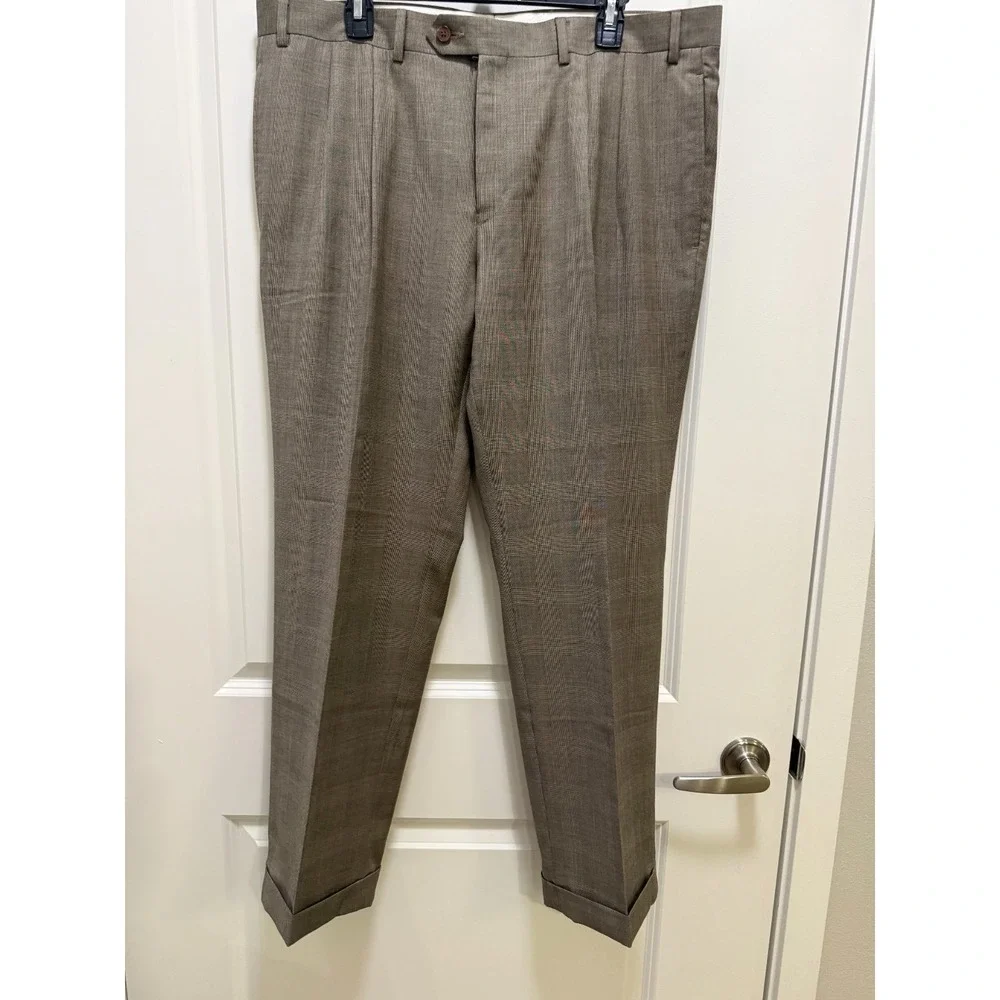 Ralph Lauren Tan Plaid Total Comfort Dress Pants Men's 38x30